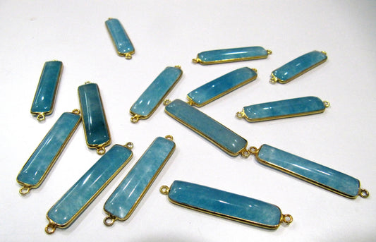 SET OF 2 Pcs - Blue Chalcedony Baguette Cabochon Connector Double Loop Bezel Connector 8x35mm Rectangle Shape charms pendants