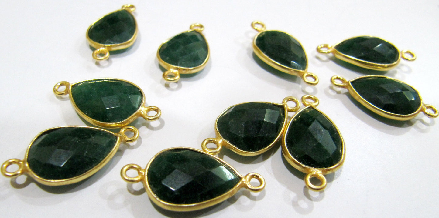 Emerald Shape Pear 10X14mm Briolette Connectors charms Double Loop Emerald Bezel Jewelry Making pendants sold per piece