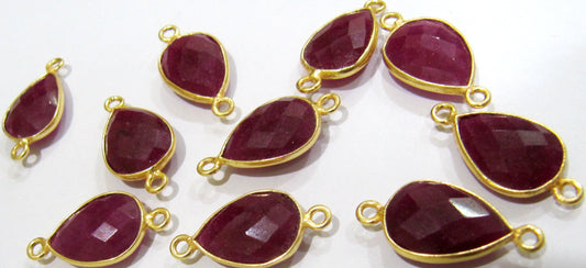 Ruby Pear Shape Briolette Bezel Connectors Size 10x14mm Semi Precious Stone Bezel Double Loop Sold  per piece