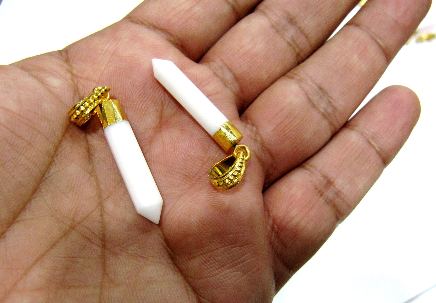 Mix Color Gemstone Faceted Pencil Shape Pointed Charm Pendant 30 to 40mm Long Gold Electroplated with Designer Loop Choose the Color