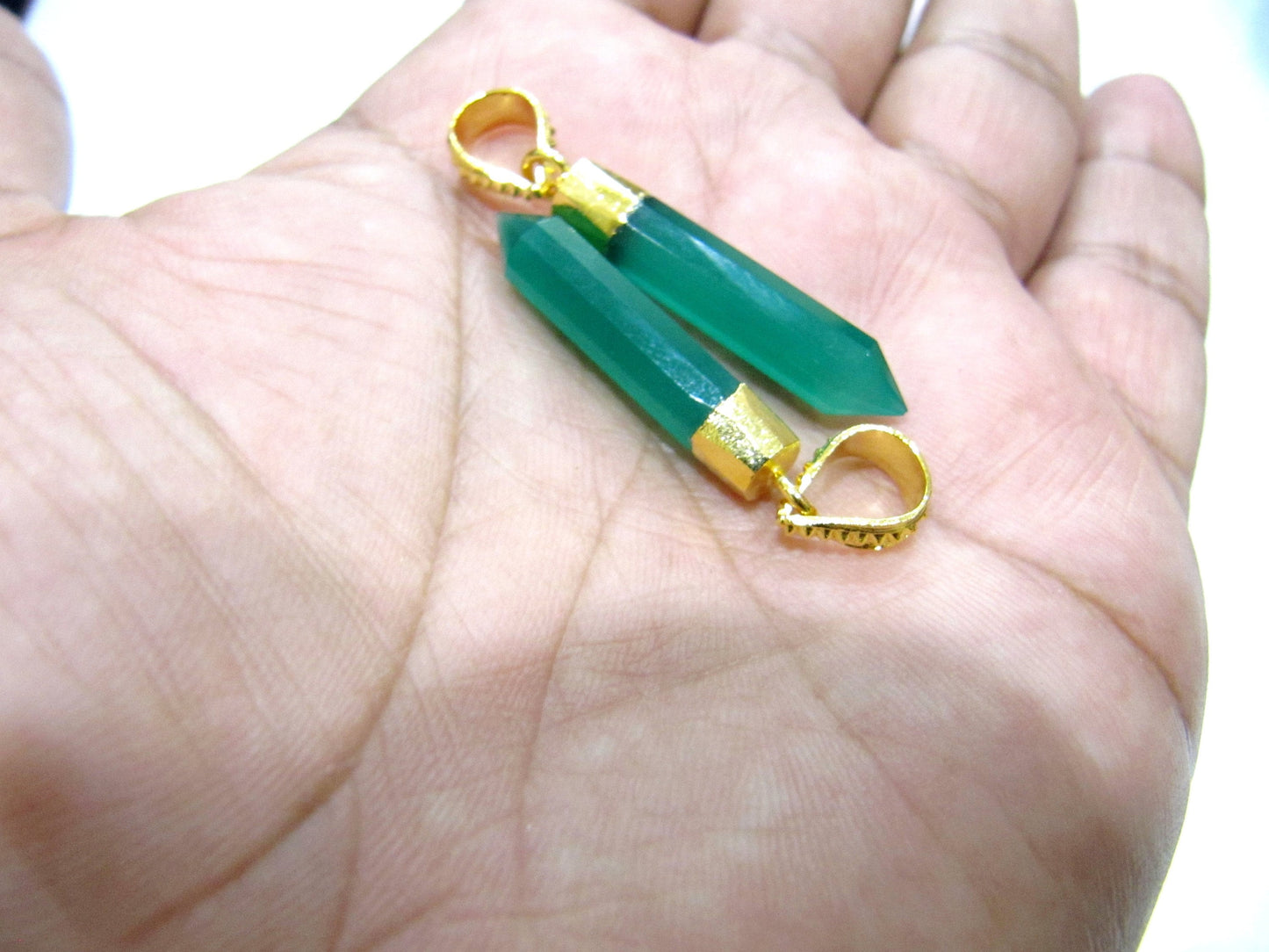 Mix Color Gemstone Faceted Pencil Shape Pointed Charm Pendant 30 to 40mm Long Gold Electroplated with Designer Loop Choose the Color