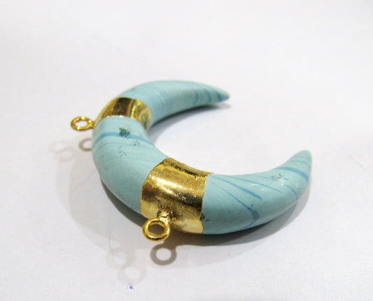 Crescent Moon Mix Color Charm Pendant 35mm Gold Electroplated Double Horn healing Crystals Bull Horn Pendant Double Loop Choose the Color