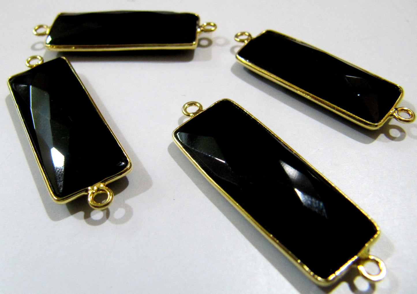 AAA Quality Black Onyx Baguette Shape Connector Double Loop 30x12mm approximately Top Quality Electroplated Bezel Charms Per Piece