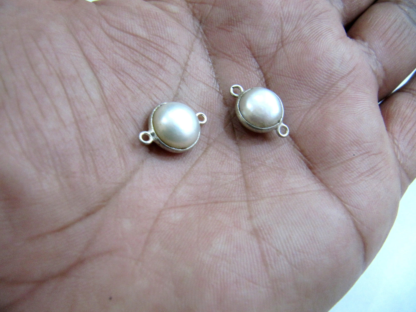 Natural Pearl Round Coin Shape Cabochon Double Loop Bezel Connector Top Quality Pearl bezel for Jewelry making Choose Size and Plating