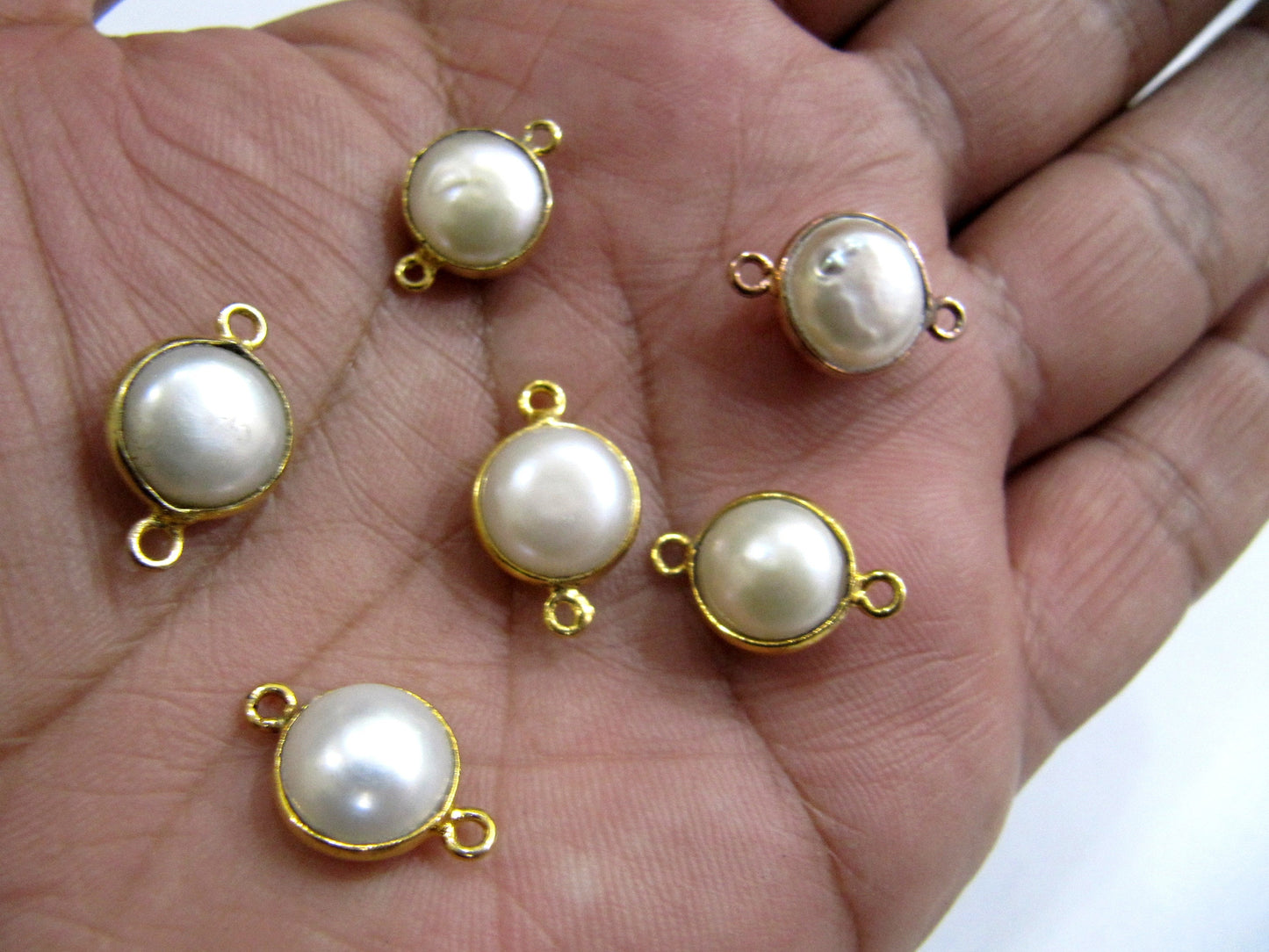 Natural Pearl Round Coin Shape Cabochon Double Loop Bezel Connector Top Quality Pearl bezel for Jewelry making Choose Size and Plating