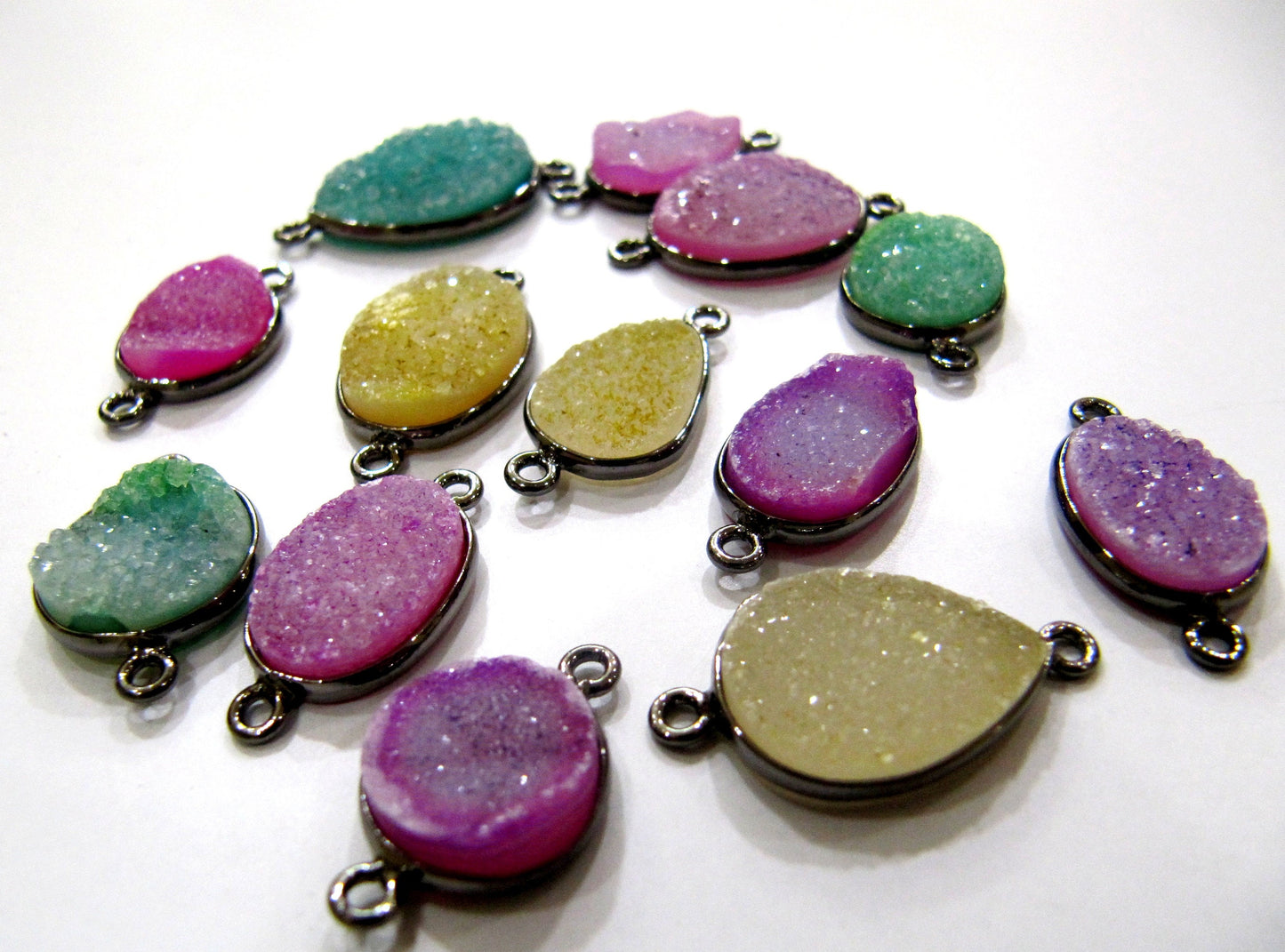 5 pcs Set Natural Druzy Mix Color And Shape Double Loop Bezel Connector Drusy Bezel for Jewelry making Choose the Plating option