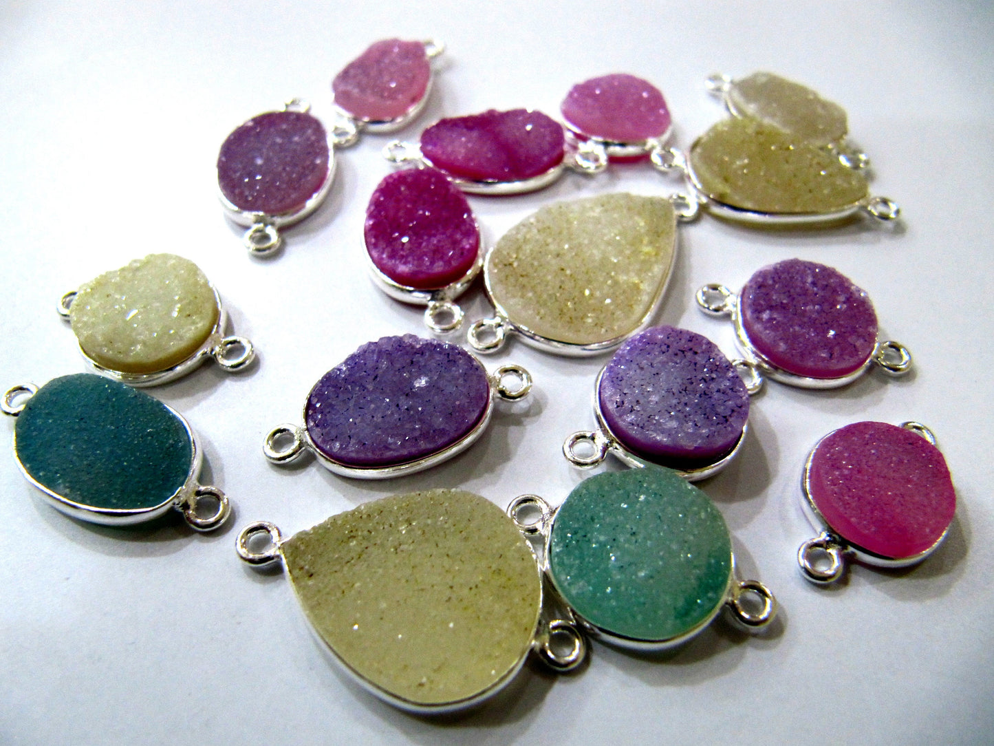 5 pcs Set Natural Druzy Mix Color And Shape Double Loop Bezel Connector Drusy Bezel for Jewelry making Choose the Plating option
