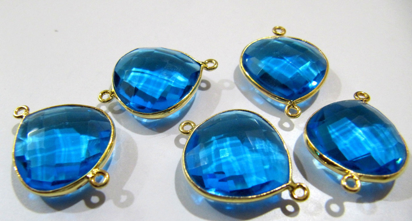 Blue Topaz Quartz Briolette Faceted Heart Shape 16mm Double Loop Bezel Connectors Topaz Connector For Jewelry Making Choose The Plat