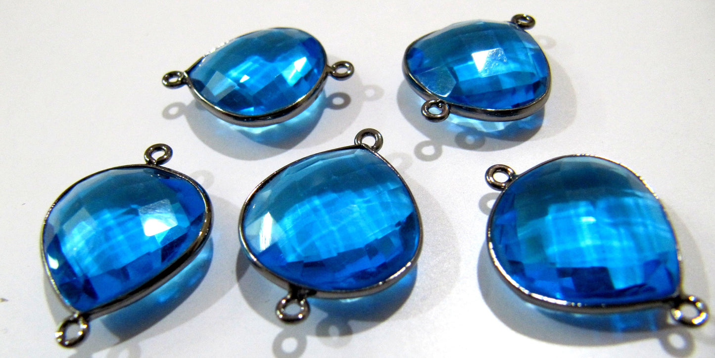 Blue Topaz Quartz Briolette Faceted Heart Shape 16mm Double Loop Bezel Connectors Topaz Connector For Jewelry Making Choose The Plat