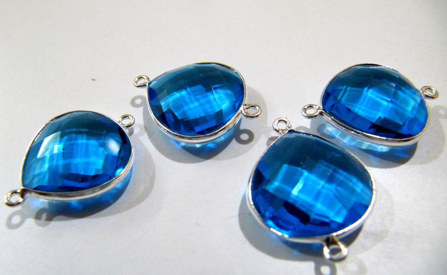Blue Topaz Quartz Briolette Faceted Heart Shape 16mm Double Loop Bezel Connectors Topaz Connector For Jewelry Making Choose The Plat