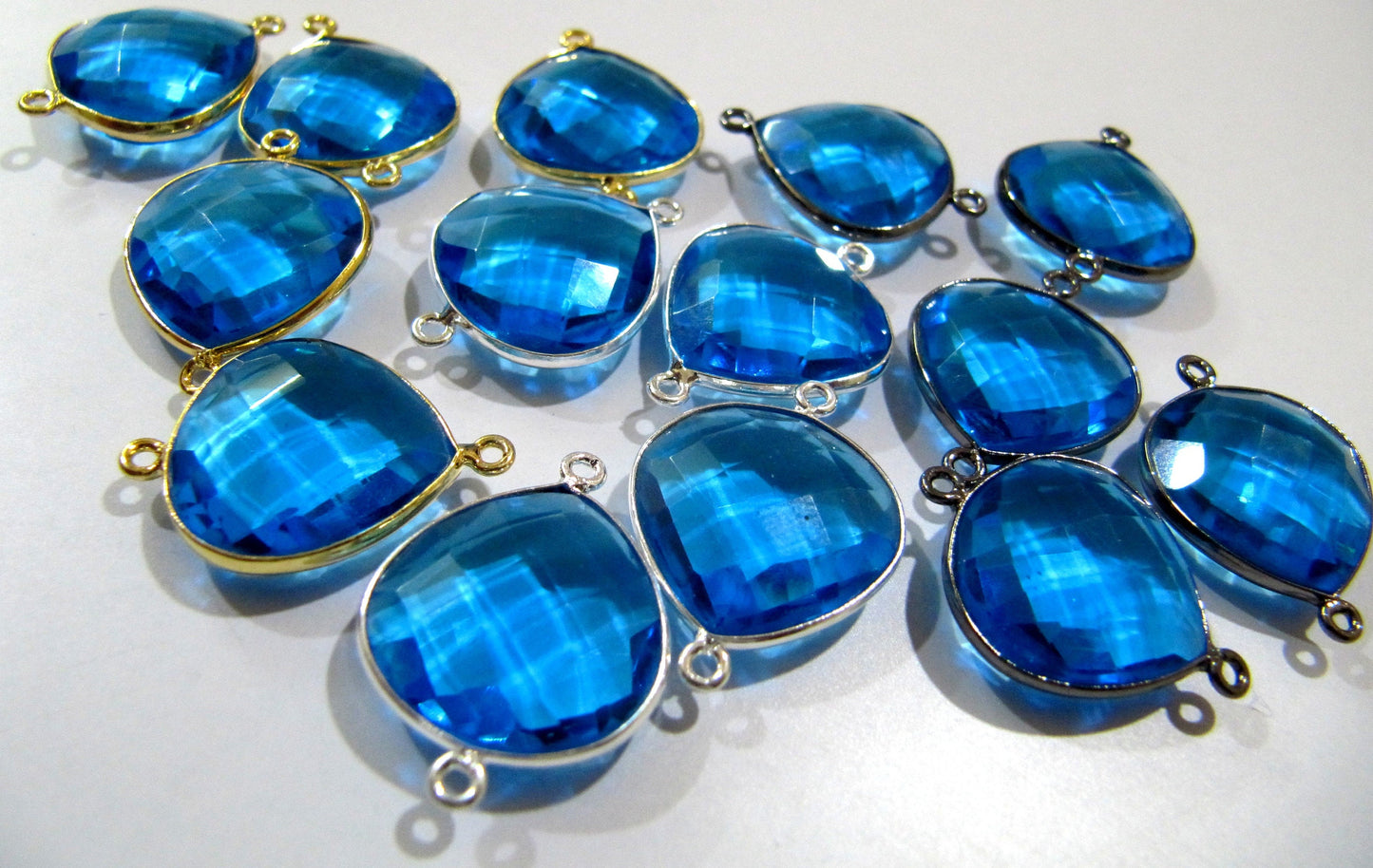 Blue Topaz Quartz Briolette Faceted Heart Shape 16mm Double Loop Bezel Connectors Topaz Connector For Jewelry Making Choose The Plat