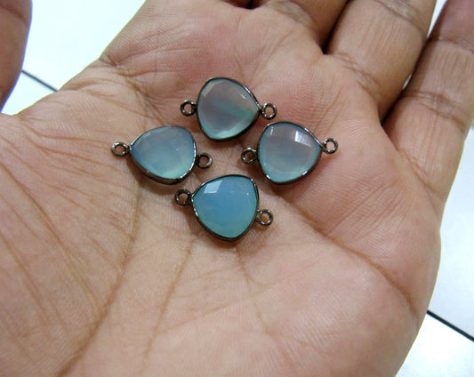 Aqua Chalcedony Heart Shape 12mm Briolette Connectors Aqua Hydro Quartz Stone Double Loop Bezel Jewelry Making Bezel sold per piece