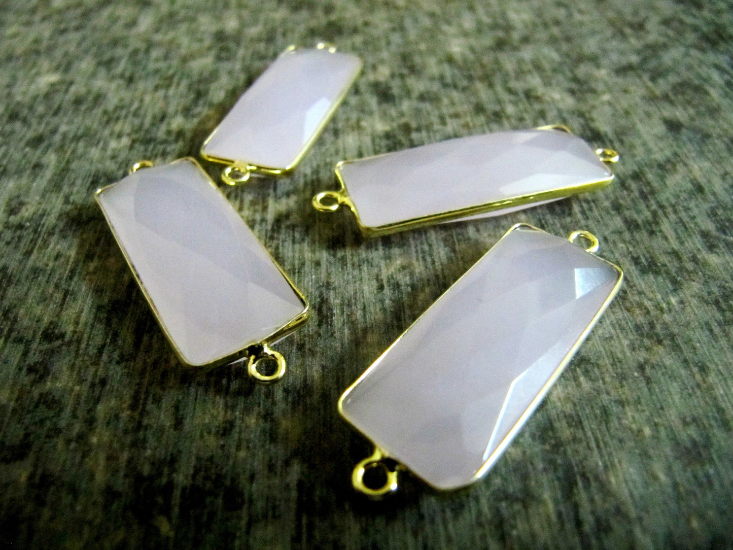2 Pcs Set Pink Chalcedony Baguette Shape Double Loop Briolette Bezel 30x12mm approximately Connector Handmade Bezel Charms