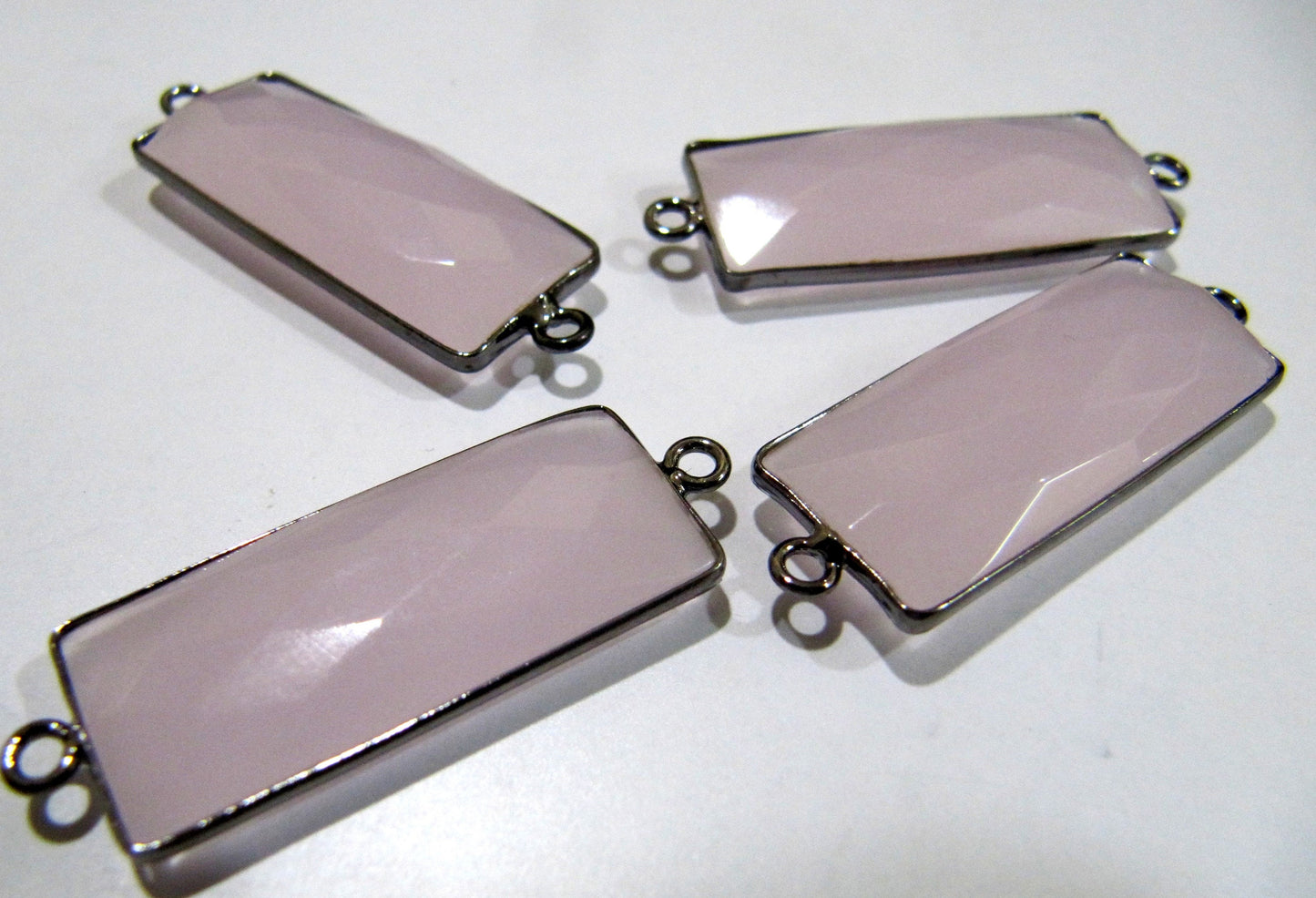 2 Pcs Set Pink Chalcedony Baguette Shape Double Loop Briolette Bezel 30x12mm approximately Connector Handmade Bezel Charms