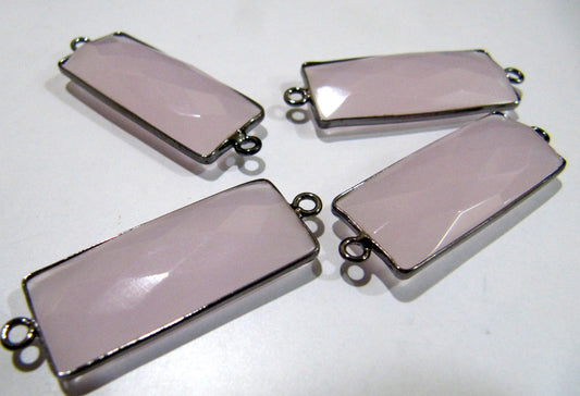 2 Pcs Set Pink Chalcedony Baguette Shape Double Loop Briolette Bezel 30x12mm approximately Connector Handmade Bezel Charms