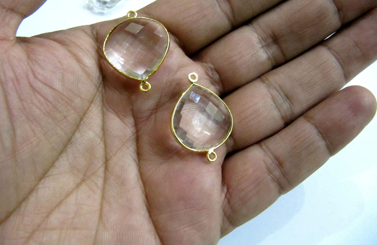 Natural Rock Crystal Heart Shape 20mm Briolette Connector Genuine Crystal Quartz Bezel Connector Double Loop Wholesale sold per piece