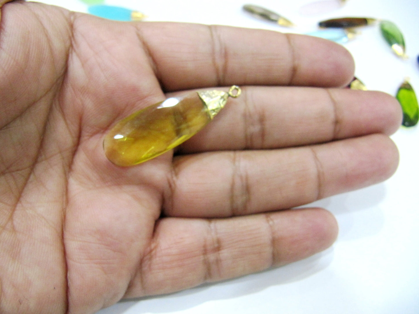 Hydro Quartz Pear Shape Briolette Connectors Charms with Gold Electroplated Cap  Size Approx. 1.5 inches Single Loop Choose the Color