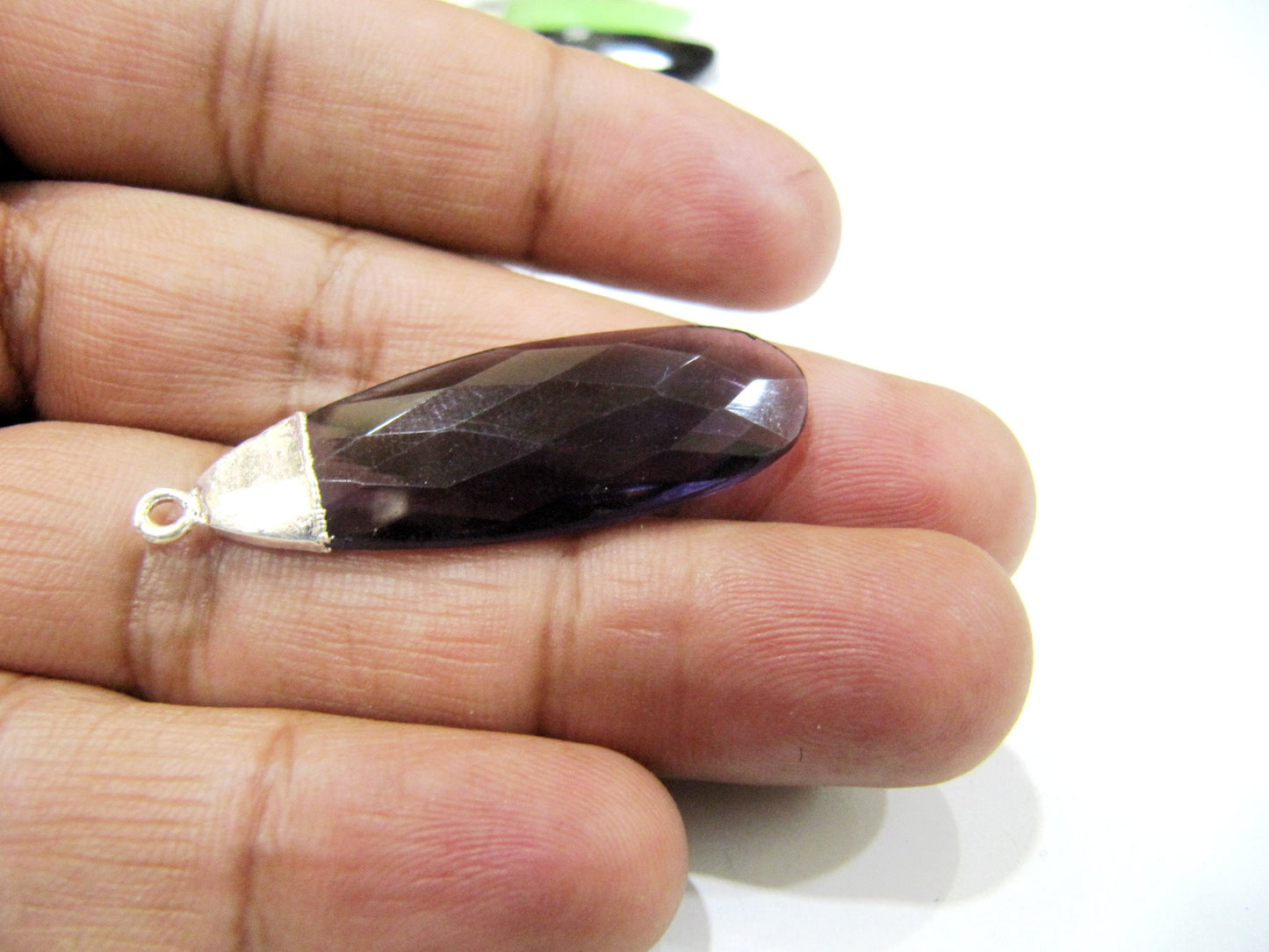 ON SALE Quartz Pear Shape Briolette  Pendant Connectors with Silver Electroplated Cap  around 1.5 inches Long Single Loop Choose the Color