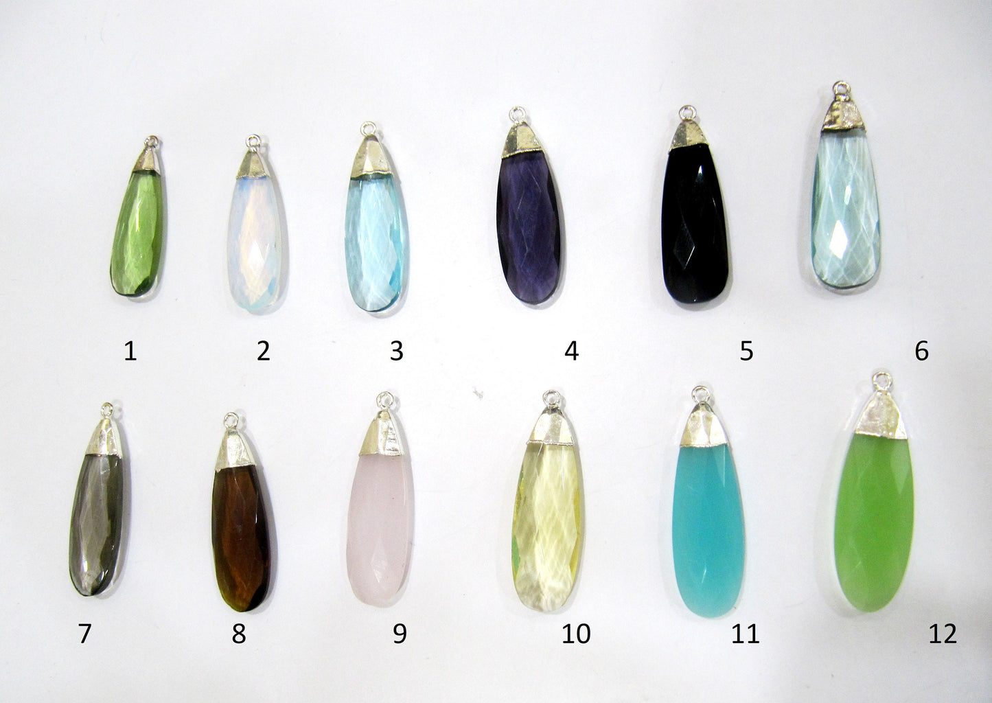 ON SALE Quartz Pear Shape Briolette  Pendant Connectors with Silver Electroplated Cap  around 1.5 inches Long Single Loop Choose the Color
