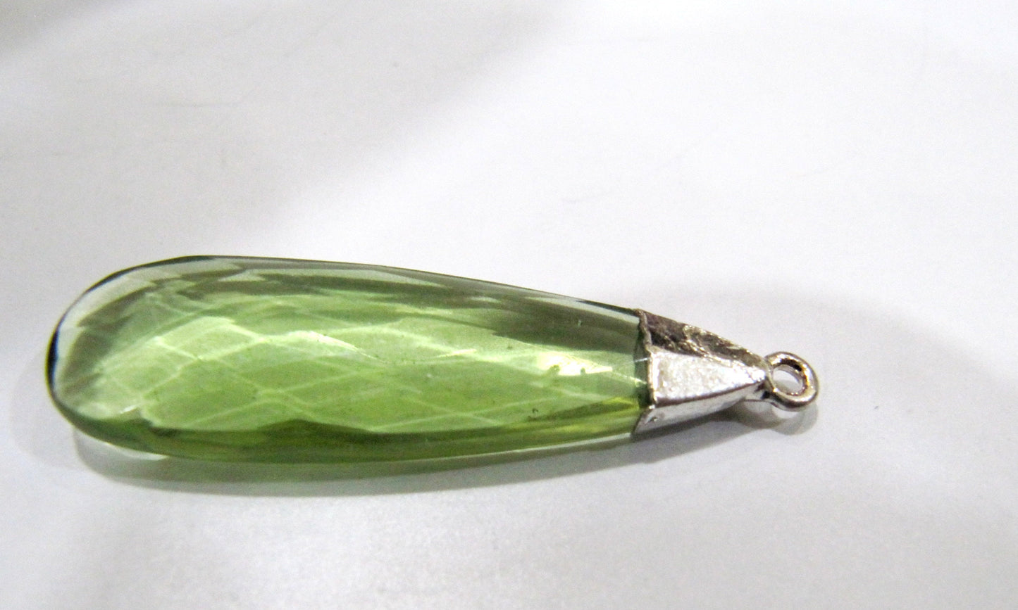 ON SALE Quartz Pear Shape Briolette  Pendant Connectors with Silver Electroplated Cap  around 1.5 inches Long Single Loop Choose the Color