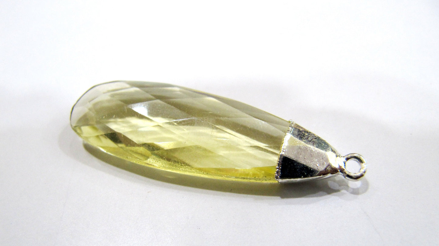 ON SALE Quartz Pear Shape Briolette  Pendant Connectors with Silver Electroplated Cap  around 1.5 inches Long Single Loop Choose the Color