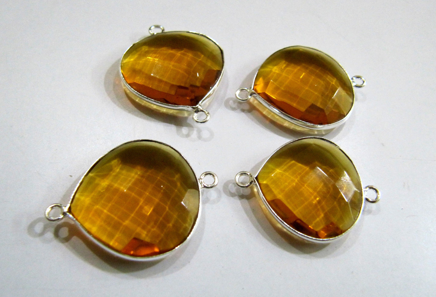 Citrine Hydro Quartz Heart Shape Briolette Size 20-21mm Connector Double Loop Handmade Bezel Pendants sold per piece