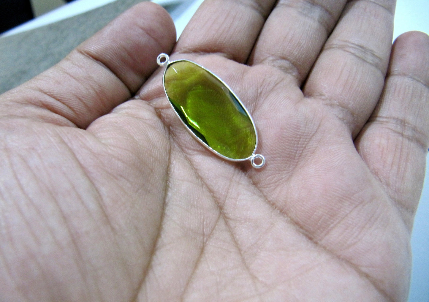 5 Pcs Set Peridot Chalcedony Hydro Quartz Briolette Connector Oval Shape Faceted Connector Approx 15X30MM Size Double Loop Bezel