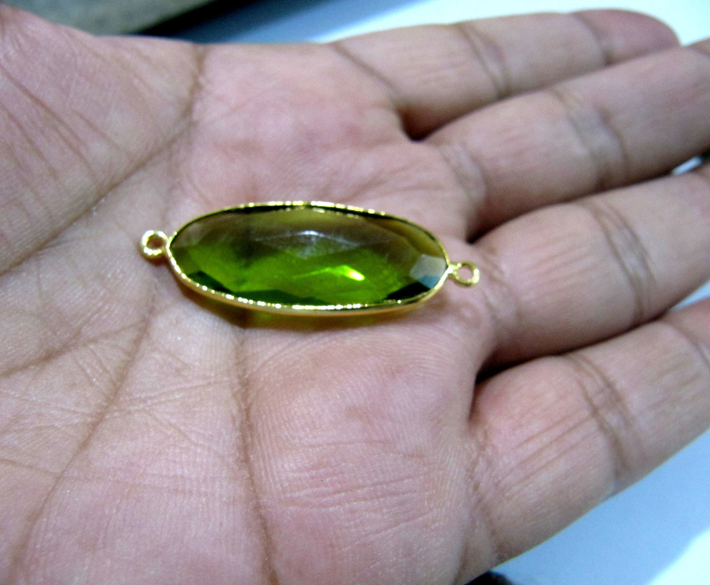 5 Pcs Set Peridot Chalcedony Hydro Quartz Briolette Connector Oval Shape Faceted Connector Approx 15X30MM Size Double Loop Bezel