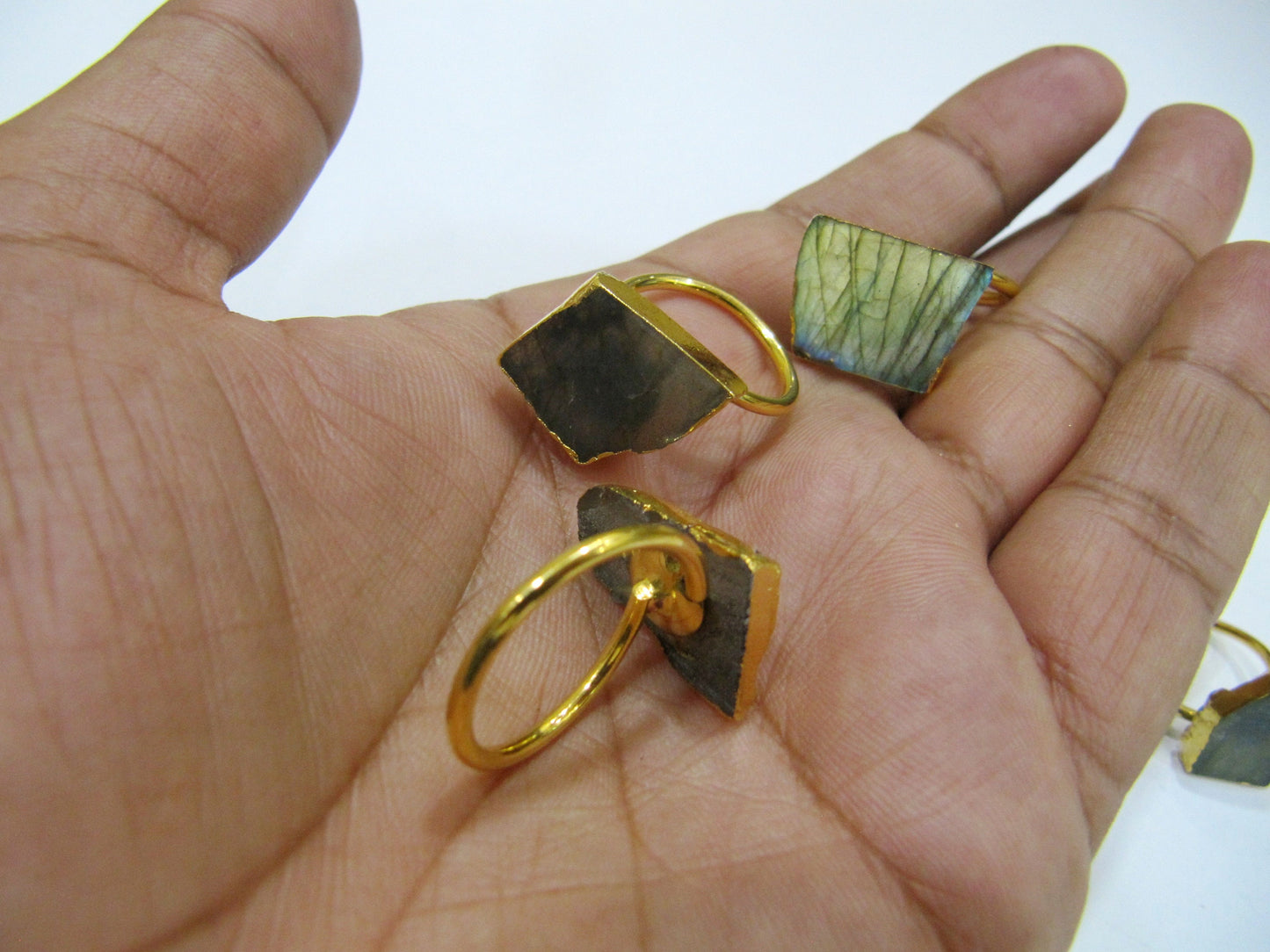 Natural Labradorite Stone Designer Rings Adjustable Size Free Size 24 Kt Gold Electroplated Jewelry For Girls and Women Wholesale Prices