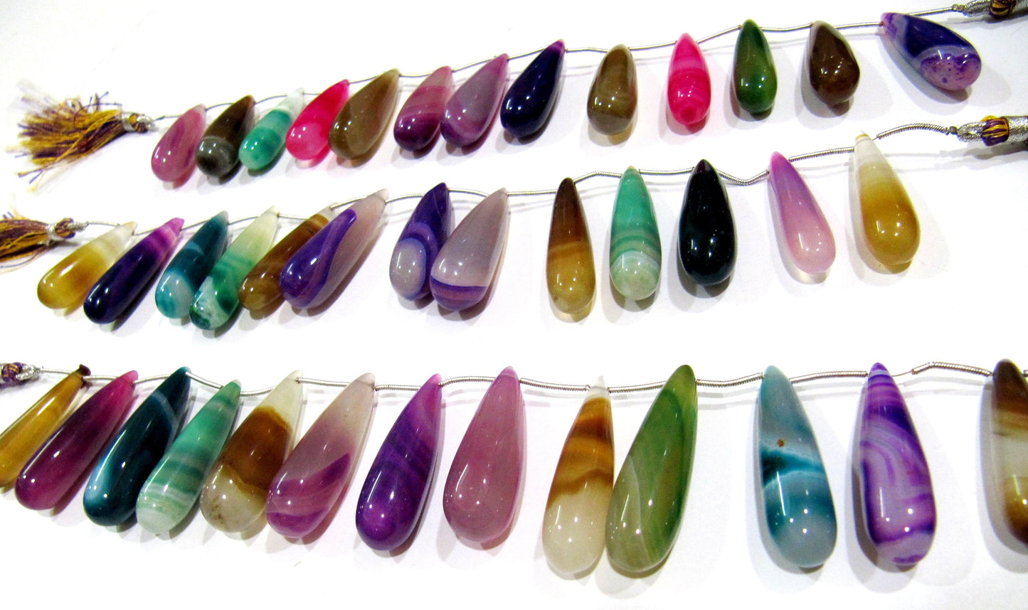 Natural Multi Color Chalcedony Tear Drop Plain Smooth 1 to 2 Inch Long Gemstone Beads  Strand 8 Inches Sold Per Strand Jewelry Making Beads