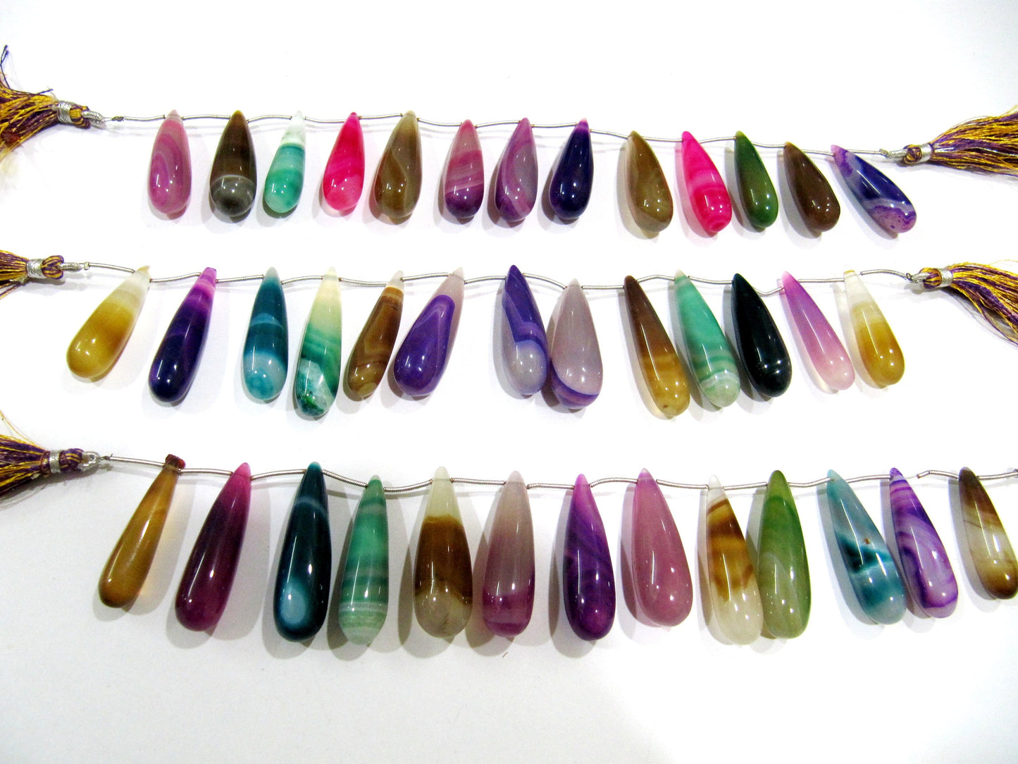 Natural Multi Color Chalcedony Tear Drop Plain Smooth 1 to 2 Inch Long Gemstone Beads  Strand 8 Inches Sold Per Strand Jewelry Making Beads