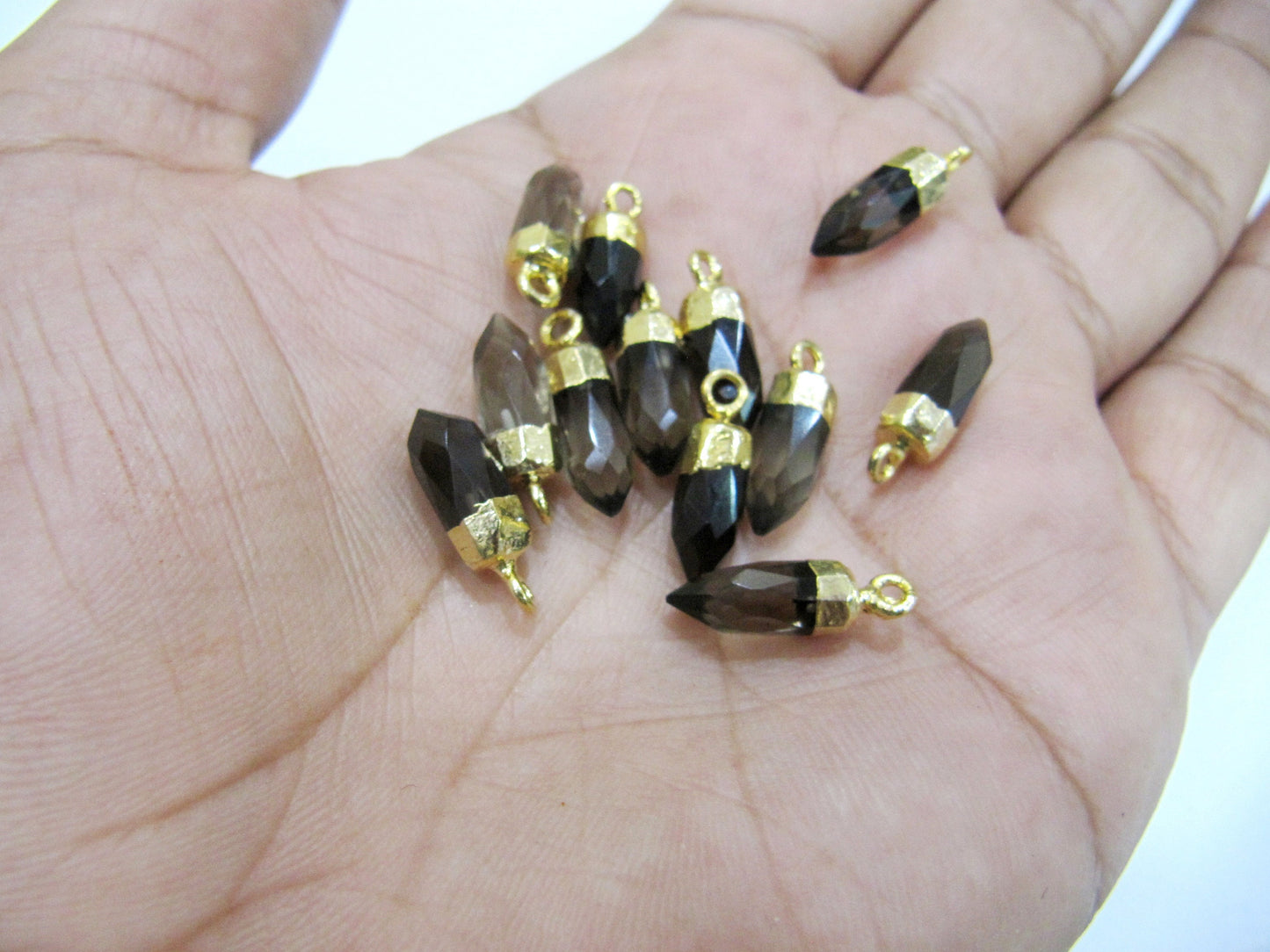 Natural Gemstones Tiny Bullet Charm Pointer Pendant  Single Loop Connector 24k Gold Electroplated  0.5 inch long Sold Per Piece Pencil Charm
