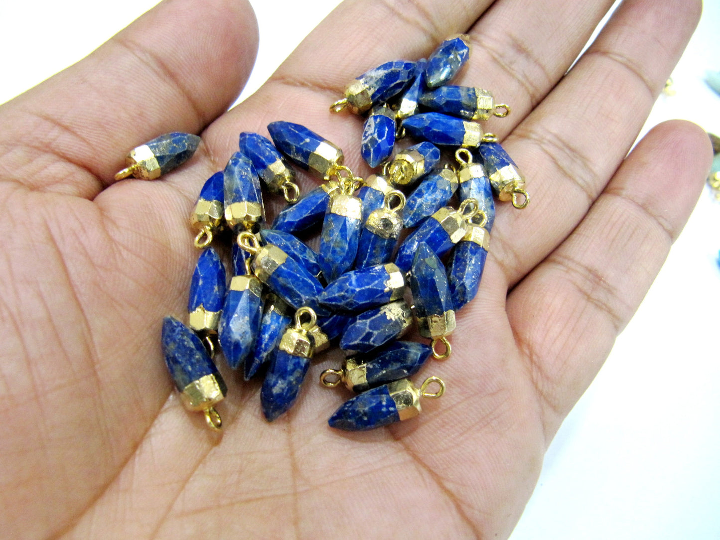 Natural Gemstones Tiny Bullet Charm Pointer Pendant  Single Loop Connector 24k Gold Electroplated  0.5 inch long Sold Per Piece Pencil Charm