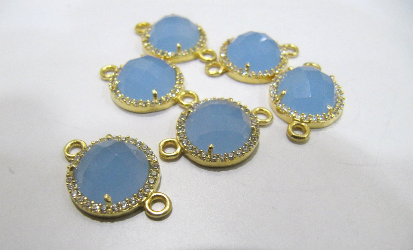 Gemstone Quartz Round Shape Briolette 13mm Connectors With Setted CZ Pave 24K Gold Electroplated Double Loop Gemstone Jewelry Charms