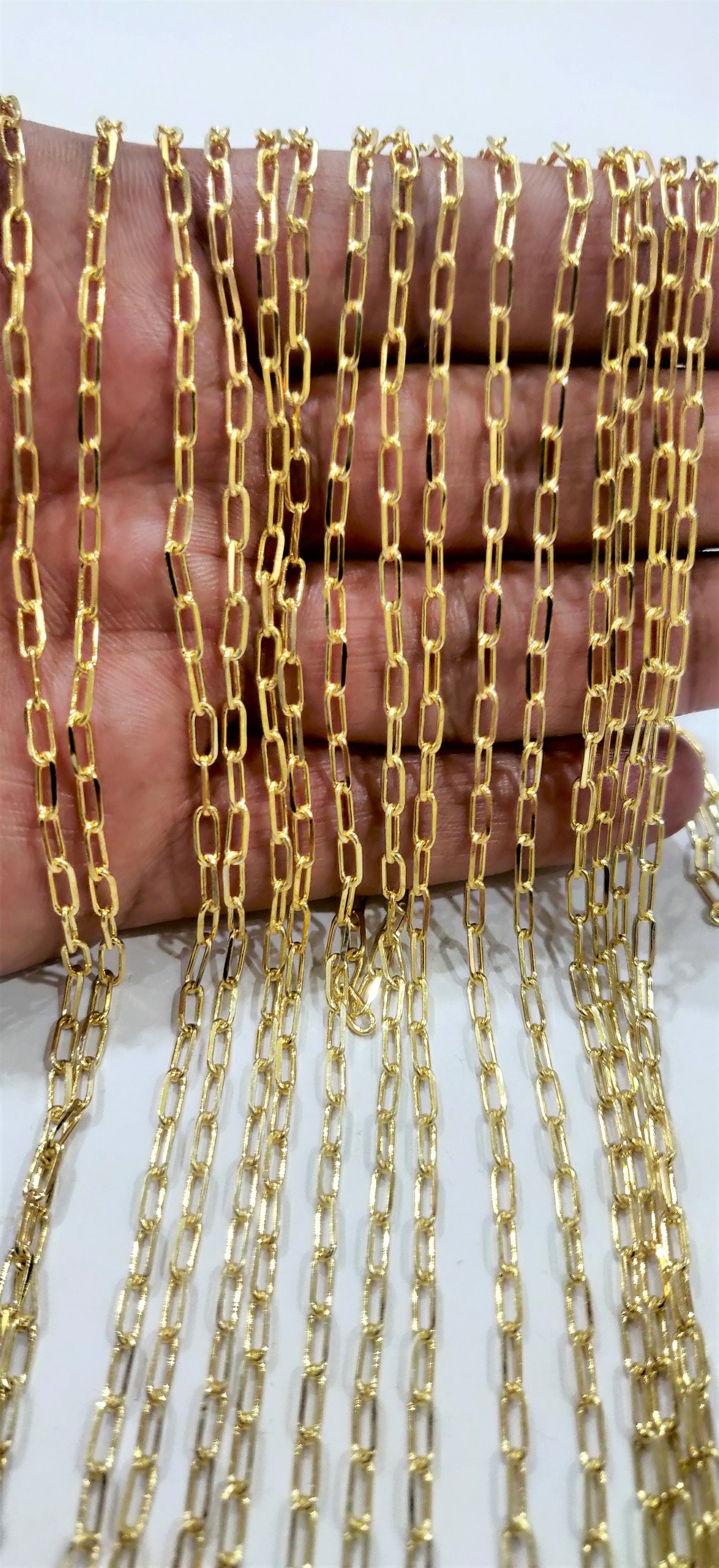 Gold Plated Rectangle Link Chain Sold Per meter Jewellery Making Wholesale Rate Chains 20 Kt Gold Filled Chains