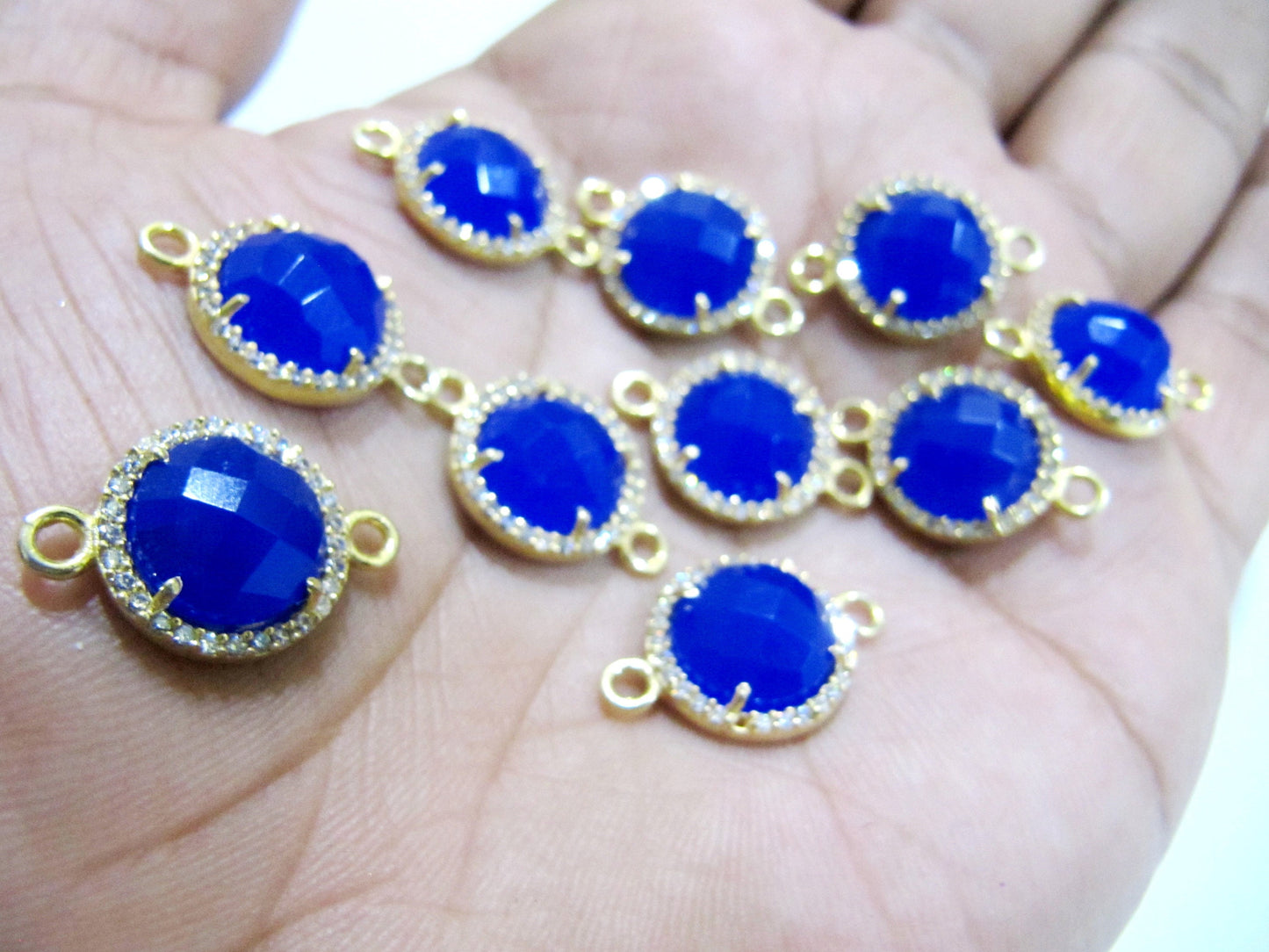 Gemstone Quartz Round Shape Briolette 13mm Connectors With Setted CZ Pave 24K Gold Electroplated Double Loop Gemstone Jewelry Charms