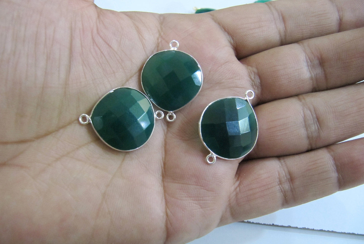 Natural Green Onyx Heart Shape 20mm Briolette Bezel Connectors  Double Loop Bezel Jewelry Making charms sold per piece