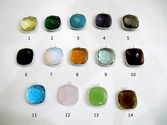 Mix Color Gemstone Quartz Briolette Faceted Size 23mm Cushion Shape Single Loop Bezel Connector Choose the stone color and Plating