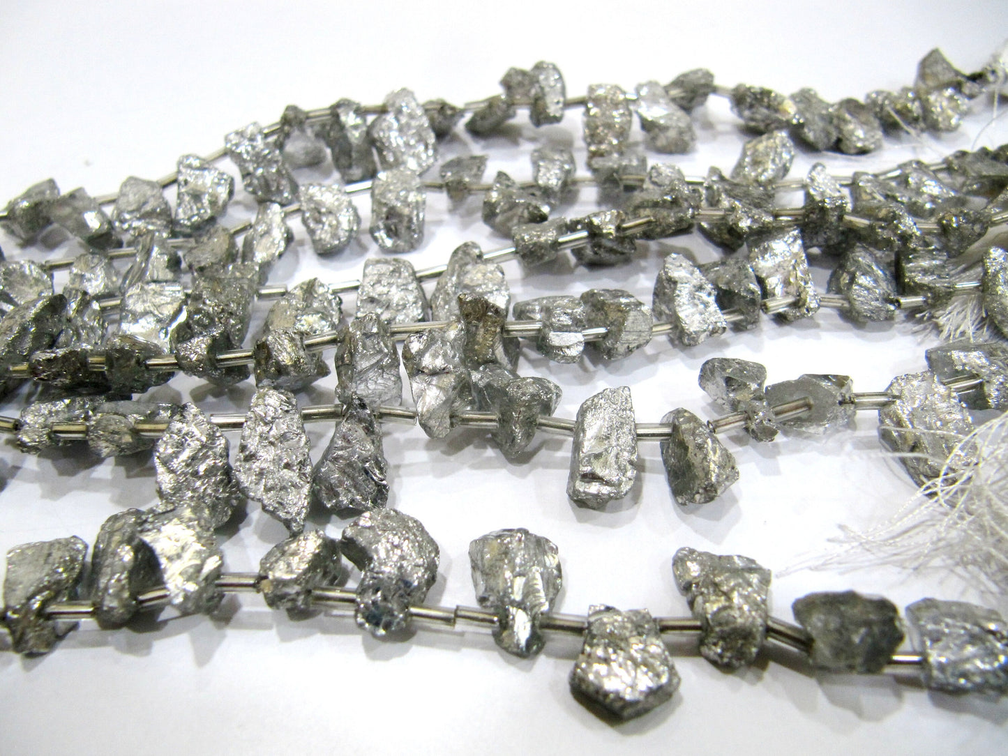 Gorgeous Titanium Silver Coated Rough Aquamarine Natural Beads, AB Mystic Coated 8 inches Strand,Beads Size 7x13mm to 14x20mm,approx 20 bead