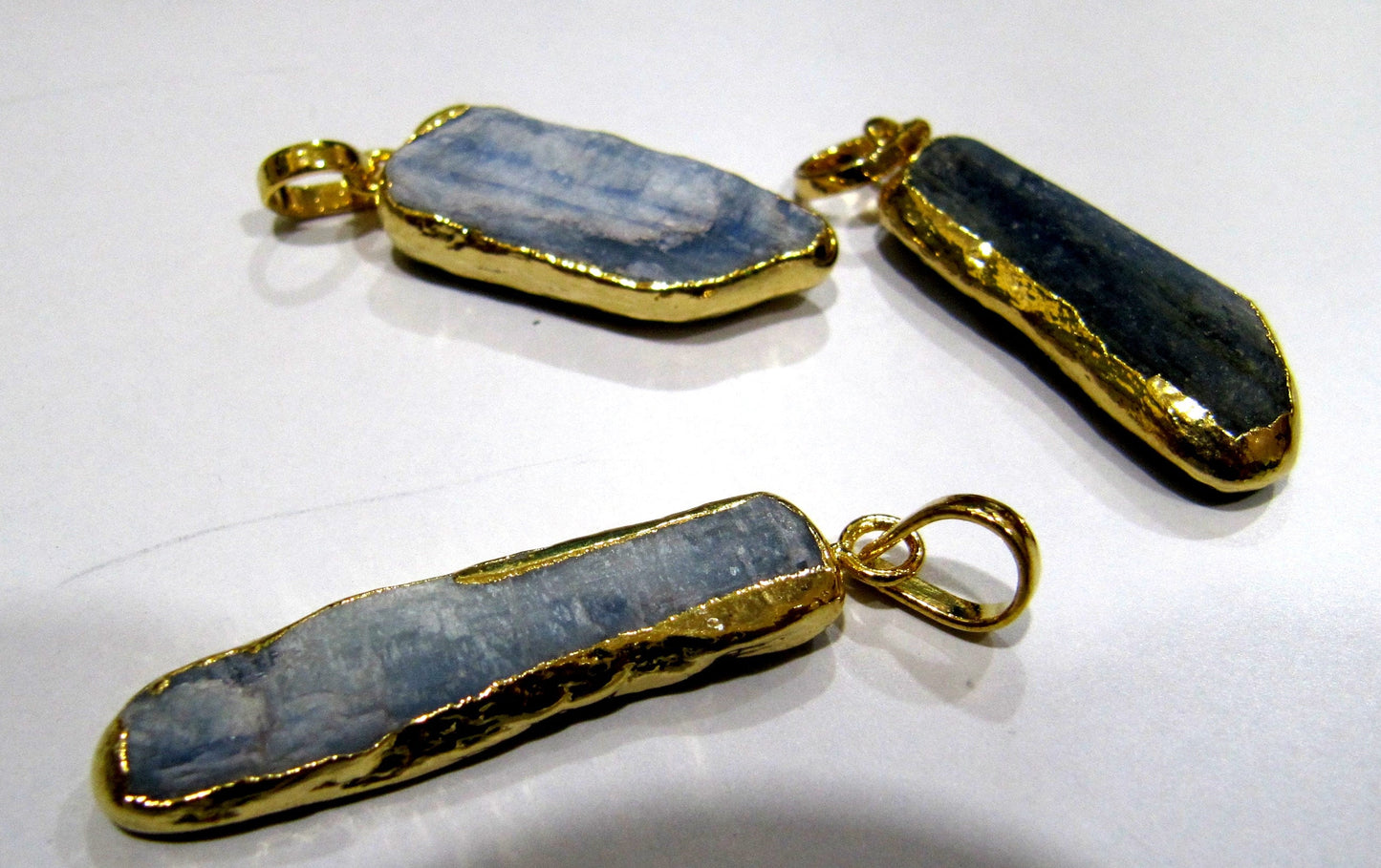 Natural Blue Kyanite Pencil Shape Pointed Pendant Gemstone Gold Electroplated Edges Charms / Size 30 to 40 mm sold per piece