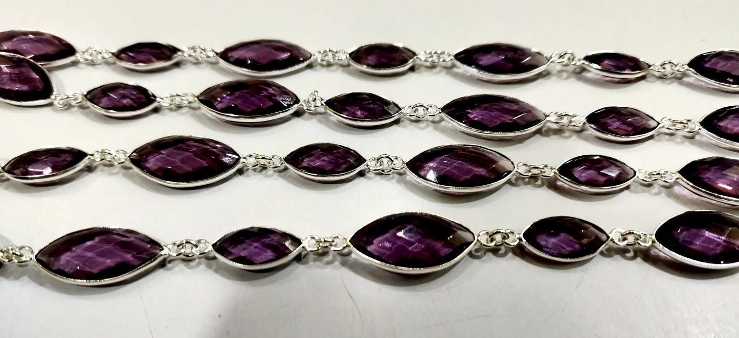 Amethyst Marquise Shape Laser Cut Briolette Connector Chain Gold Plated Sold Per Foot High Quality Wholesale Prices Jewelry chain