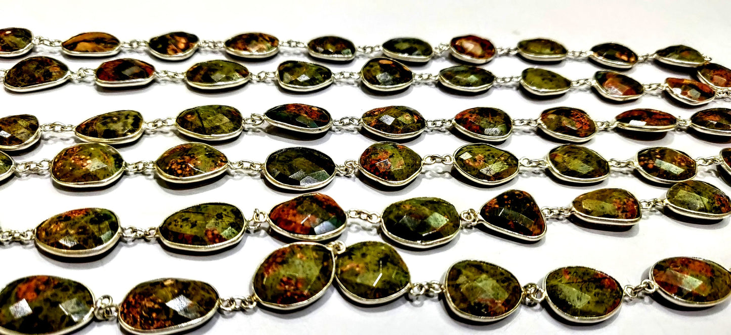Natural Unakite Nugget Briolette Connector Chain Uneven Free Shape  15 to 17mm  Plated Sold Per Foot High Quality Beads Wholesale prices