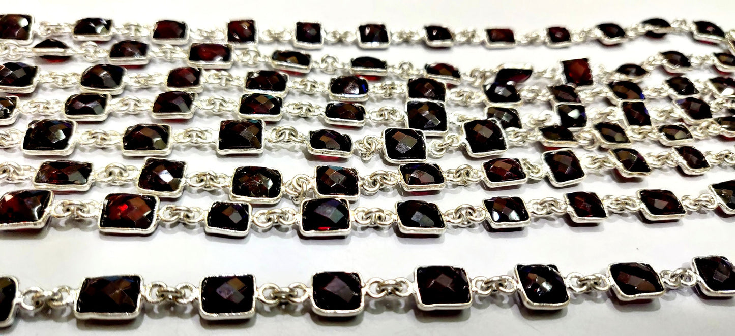 Natural Mozambique Garnet Cushion Shape Briolette Faceted 8mm to 10mm bezel Connector Chain Sold Per Foot Top Quality Wholesale Price