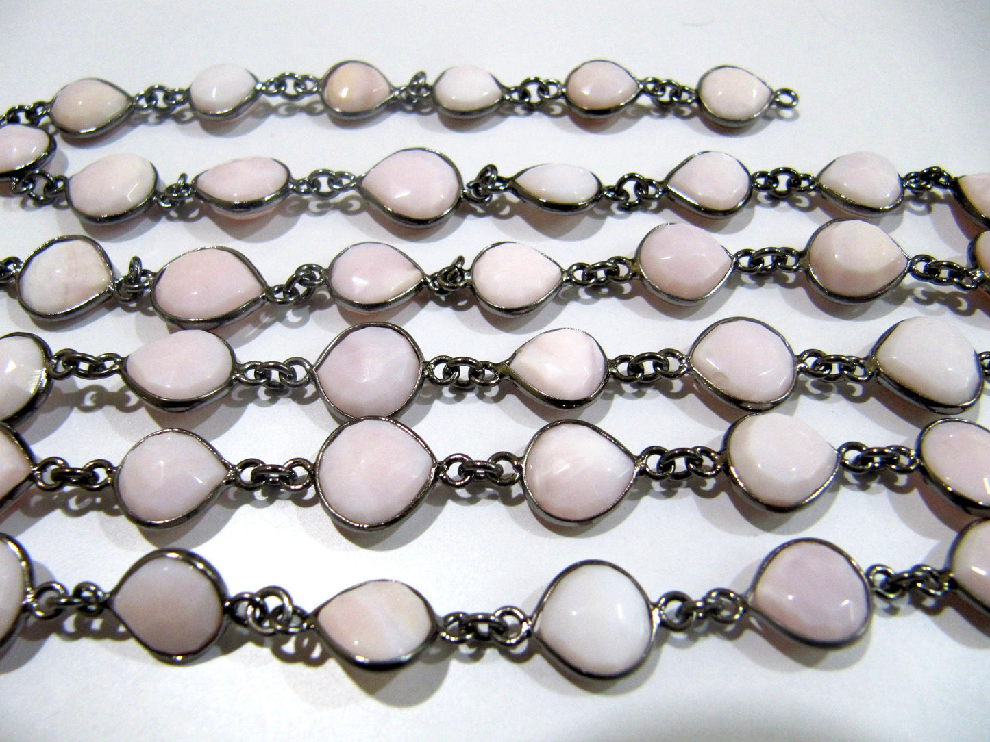 Natural Pink Opal Heart Shape Briolette Faceted Size 10mm to 11mm Bezel Connector Black Oxidised Plated Chain  High Quality Wholesale prices