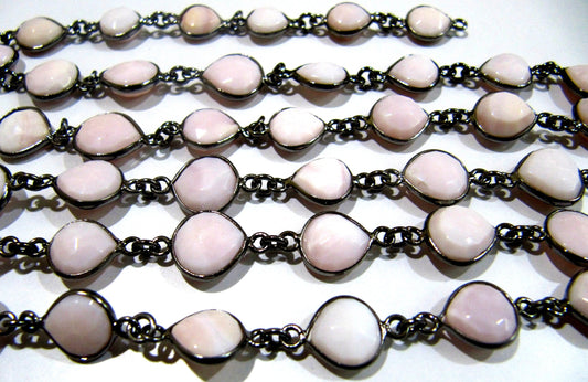Natural Pink Opal Heart Shape Briolette Faceted Size 10mm to 11mm Bezel Connector Black Oxidised Plated Chain  High Quality Wholesale prices