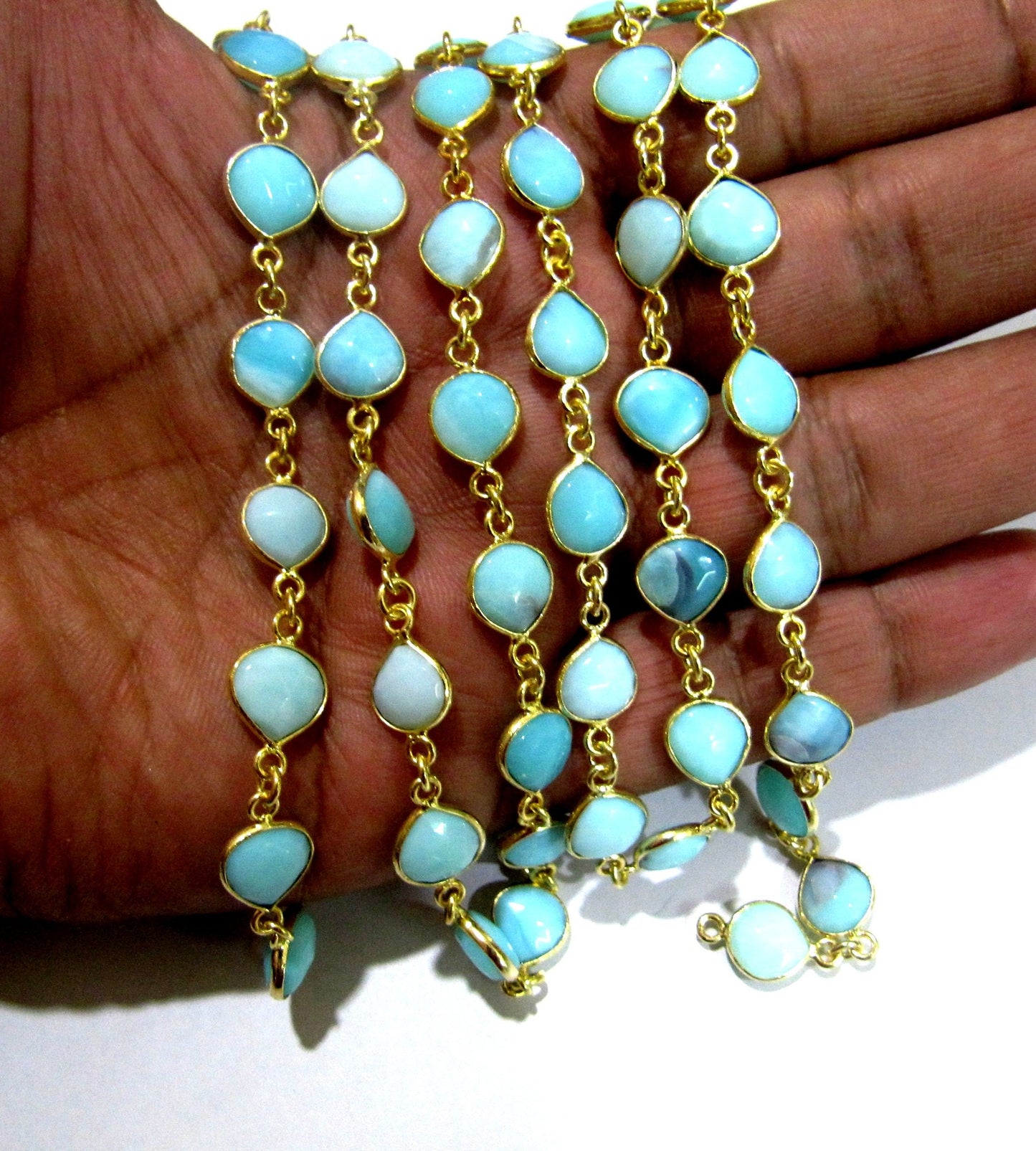 Natural Blue Opal Heart Shape Briolette Faceted Size 10mm to 11mm Bezel Connector Chain High Quality Opal  Wholesale prices