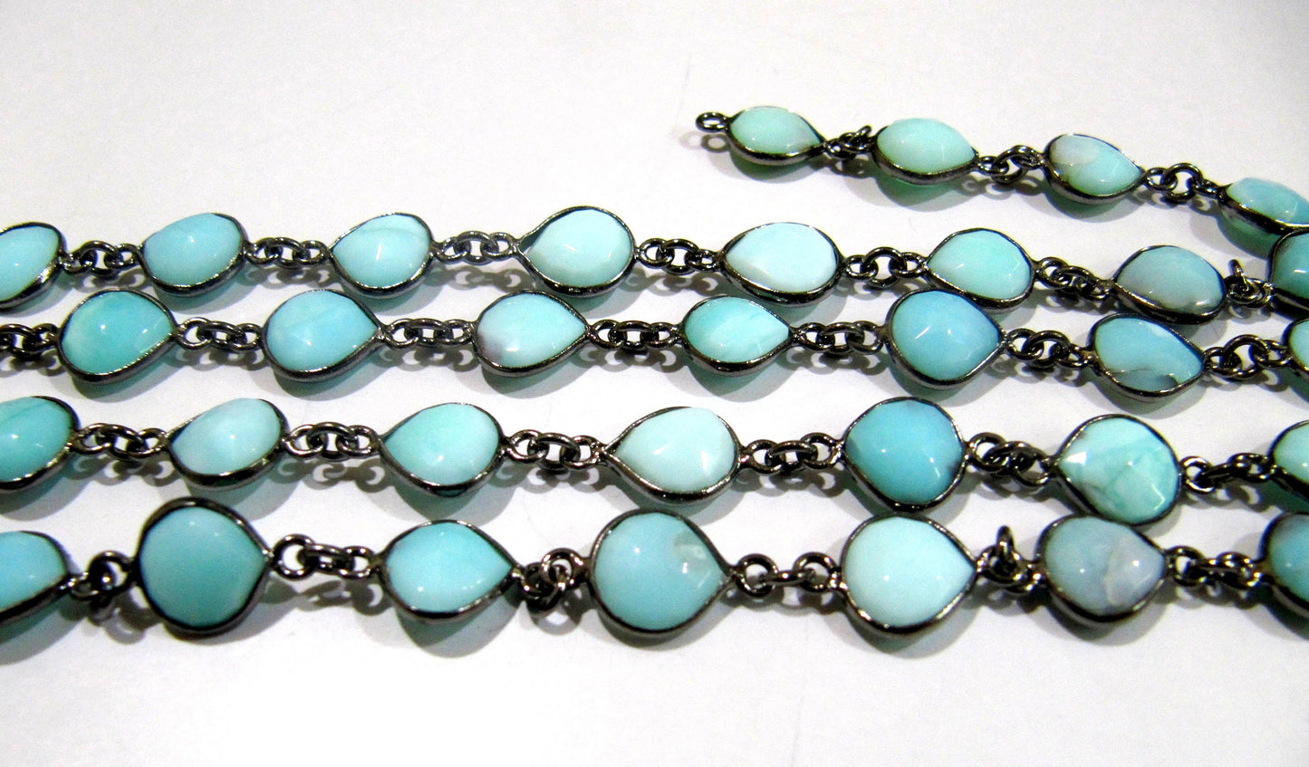 Natural Blue Opal Heart Shape Briolette Faceted Size 10mm to 11mm Bezel Connector Chain High Quality Opal  Wholesale prices