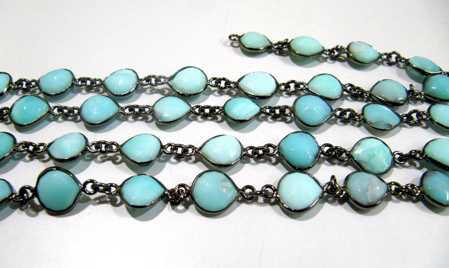 Natural Blue Opal Heart Shape Briolette Faceted Size 10mm to 11mm Bezel Connector Chain High Quality Opal  Wholesale prices