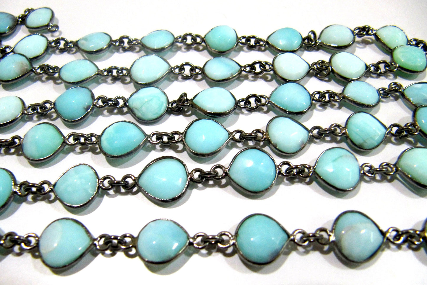 Natural Blue Opal Heart Shape Briolette Faceted Size 10mm to 11mm Bezel Connector Chain High Quality Opal  Wholesale prices