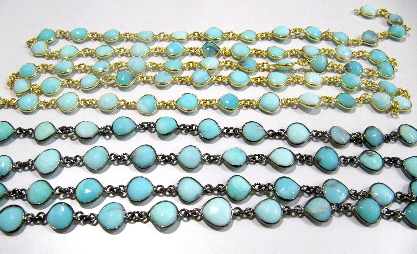 Natural Blue Opal Heart Shape Briolette Faceted Size 10mm to 11mm Bezel Connector Chain High Quality Opal  Wholesale prices